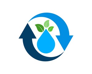 Upside down arrow with water and nature leaf