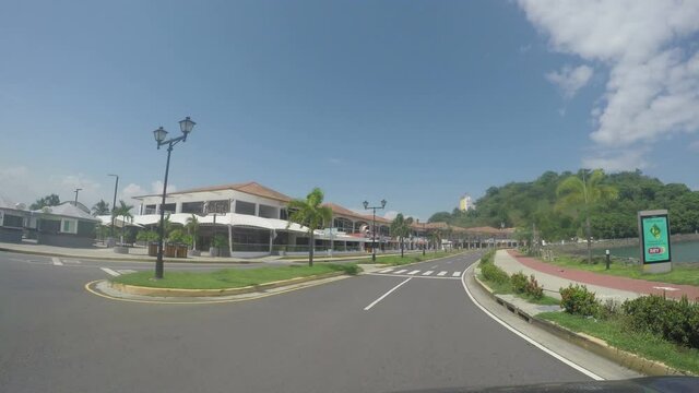 PANAMA, MAY 24, 2020: POV of main tourism area in Panama City empty due to coronavirus outbreak. (Covid - 19). Panama has the most strictly quarantine regulation comparing all countries of America.