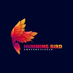 Vector Logo Illustration Humming Bird Gradient Colorful Style.