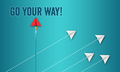 Plane or rocket and pencil ladder with business message Go your way