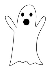 A Ghost with upraised hands, open mouth, round eyes on a white background