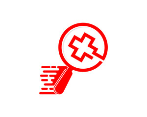 Magnifying glass with medical symbol inside