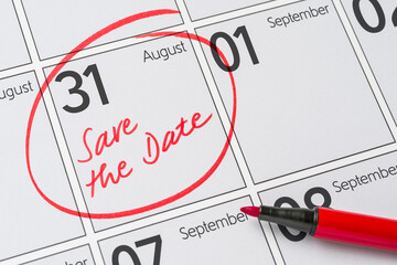 Save the Date written on a calendar - August 31