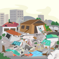 Earthquake vector- disaster are destroy small city.