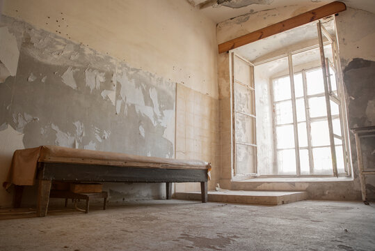 Medical office in the abandoned Patarei prison (Patarei Vangla). Tallinn, Estonia. Selective focus