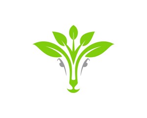 Deer head with leaf ear and antler