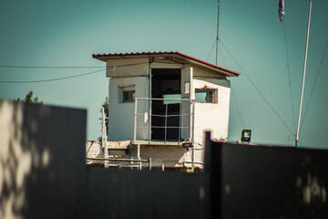 View of the Greek-Turkish border controlled by the United Nations Peacekeeping Force in the divided...