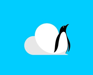 Cloud silhouette with little penguin