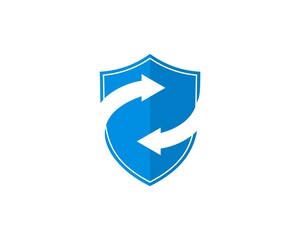 Blue shield with recycle arrow inside