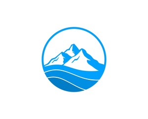 Circle shape with mountain and wave