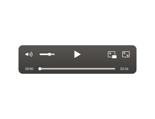 Audio player. Multimedia controller with radio button, sound slider and play icon. Video interface. Navigation template for mp3 files. Movie player in modern skin. Vector EPS 10.