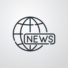 Concepto noticias en internet. Icono plano lineal palabra NEWS con globo terráqueo en fondo gris © teracreonte