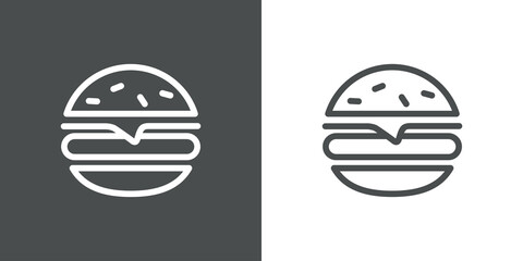 Concepto comida rápida. Icono plano lineal hamburguesa con queso en fondo gris y fondo blanco