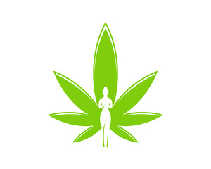 Cannabis leaf with women yoga inside