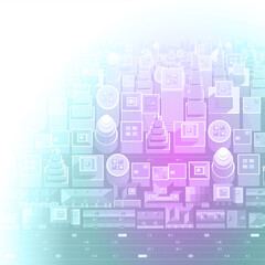 Vector illustration. Cityscape top view. City landscape with houses, buildings, streets, roads. View from above. 