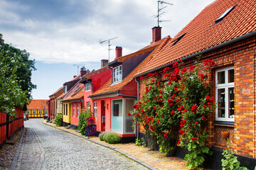 RONNE, DENMARK - JUNE 24: Typical Bornholm architecture in Ronne, Denmark on June 24, 2014. Ronne is the capital of Bornholm island.
