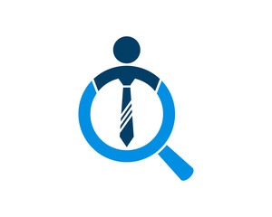 Magnifying glass with people and tie