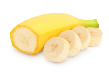 banana pieces isolated on white background with clipping path and full depth of field.