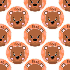 Obraz premium Seamless pattern animal bear face. Funny head muzzle