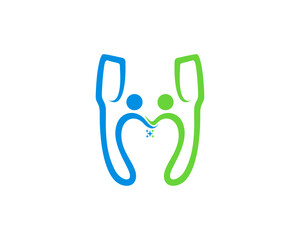 Twin abstract tooth brush form a teeth shape