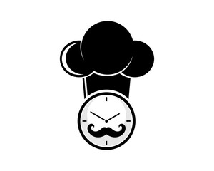 Clock with mustache and chef hat above