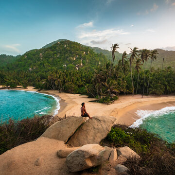 Man and two beaches