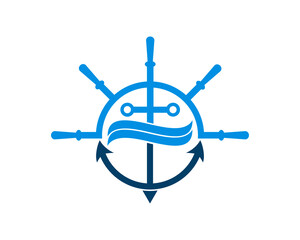 Ship steering wheel with anchor