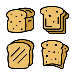 Toast icons set. Outline set of toast vector icons thin line color flat on white