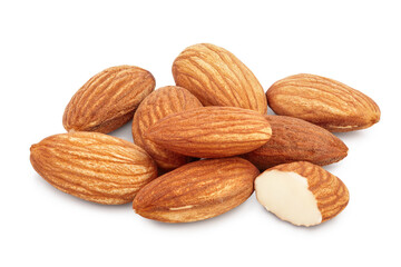 Almonds nuts isolated on white background with clipping path and full depth of field.