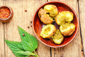 Baked unpeeled potatoes