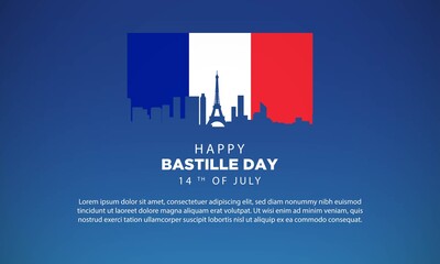 Bastille Day Background with Paris City Landscape.