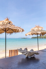 Beach Umbrella and Sunbed, Koh Mak Beach, Koh Mak island, Thailand.