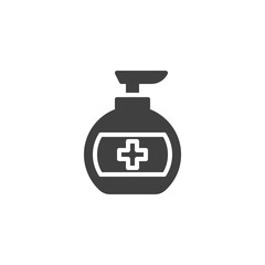 Medical sanitizer dispenser vector icon. Disinfectant bottle filled flat sign for mobile concept and web design. Antibacterial gel glyph icon. Symbol, logo illustration. Vector graphics