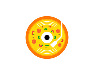 Circle pizza with vinyl record