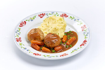 meatballs with mashed potato and vegetables