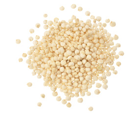 white quinoa seeds isolated on white background with clipping path and full depth of field. Top view. Flat lay.