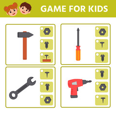 Educational worksheet for children. Game for Kids. Find matching item. Activity  Worksheet for kids learning forms. Logic puzzle game. Vector illustration