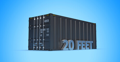 20 feet sea container on blue background 3D rendering
