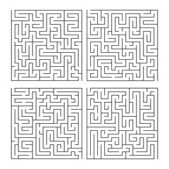 Labyrinth maze game set for children. Geometric puzzle collection. Vector illustration.