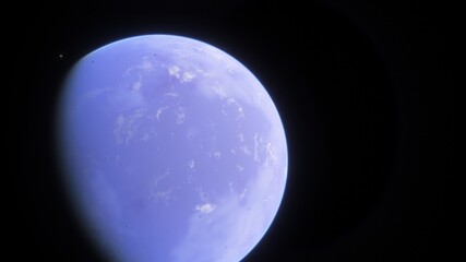 science fiction wallpaper, cosmic landscape, realistic exoplanet, beautiful alien planet in far space, detailed planet surface 3d render