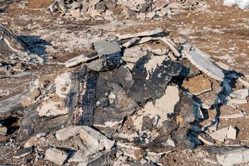 Roof repair, concrete ruins of old roof apartament