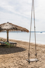 Beach Umbrella and Sunbed, Koh Mak Beach, Koh Mak island, Thailand.