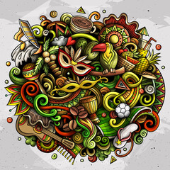 Brazil hand drawn cartoon doodles illustration. Funny design.