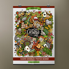 Cartoon colorful hand drawn doodles Casino poster