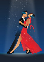 Elegant couple dancing tango. Tango Poster in style art deco.