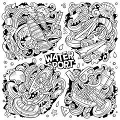 Vector hand drawn doodles cartoon set of Water Summer sport combinations