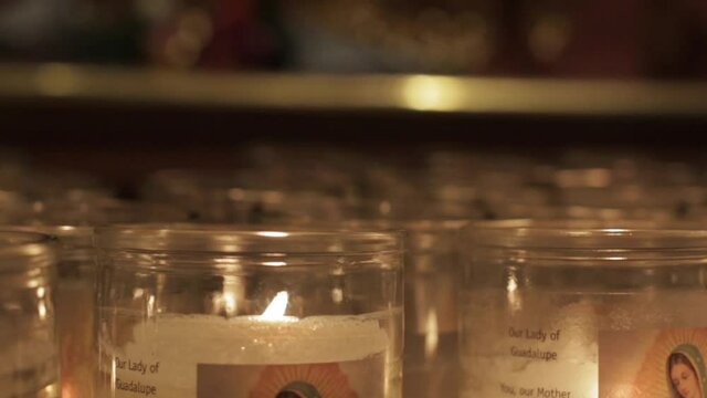 Close up of candles in church