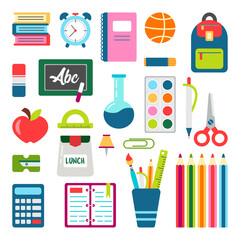 School stuff stationary supplies equipment vector set