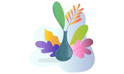 Autumn composition with leaves.
Colorful Autumn Leaves and Vase.
Decorative flat design.