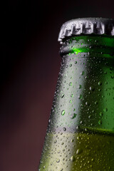 Detail of closed cold beer bottle